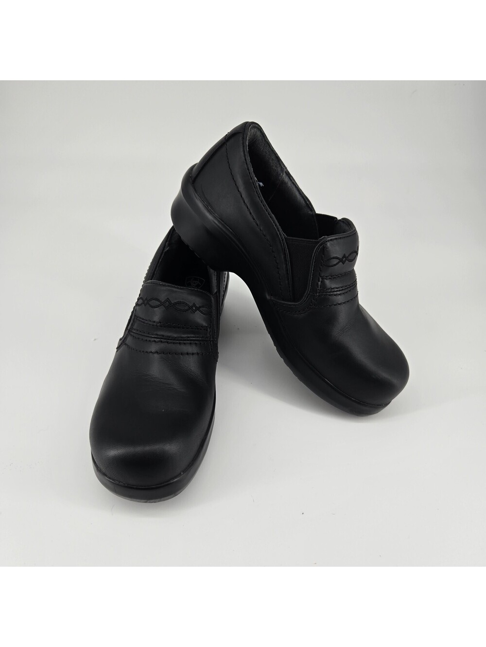 Ariat Expert Safety Clog Womens 7.5 B Black Leather Slip Resistant Work Shoes